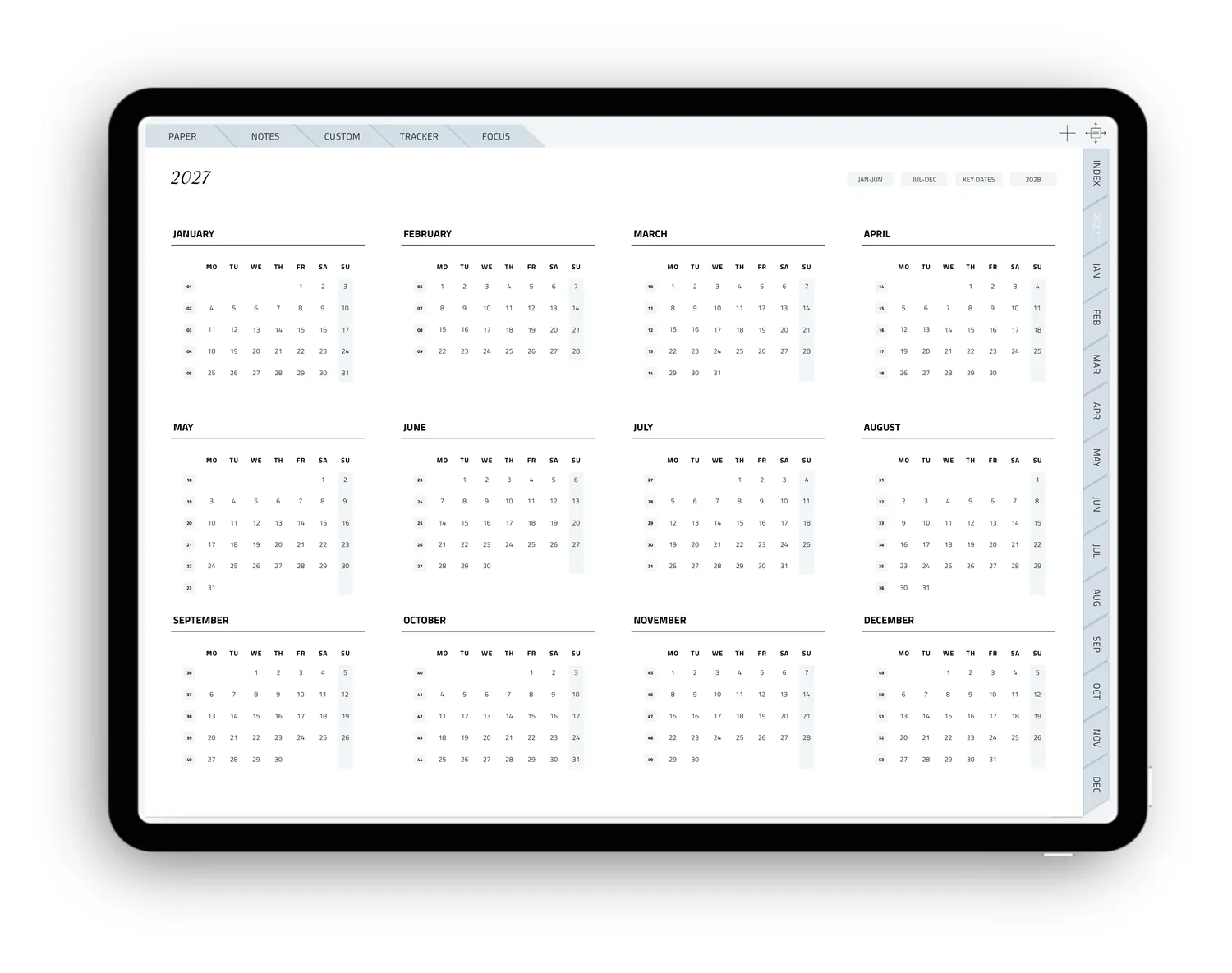2027 yearly overview on the iPad